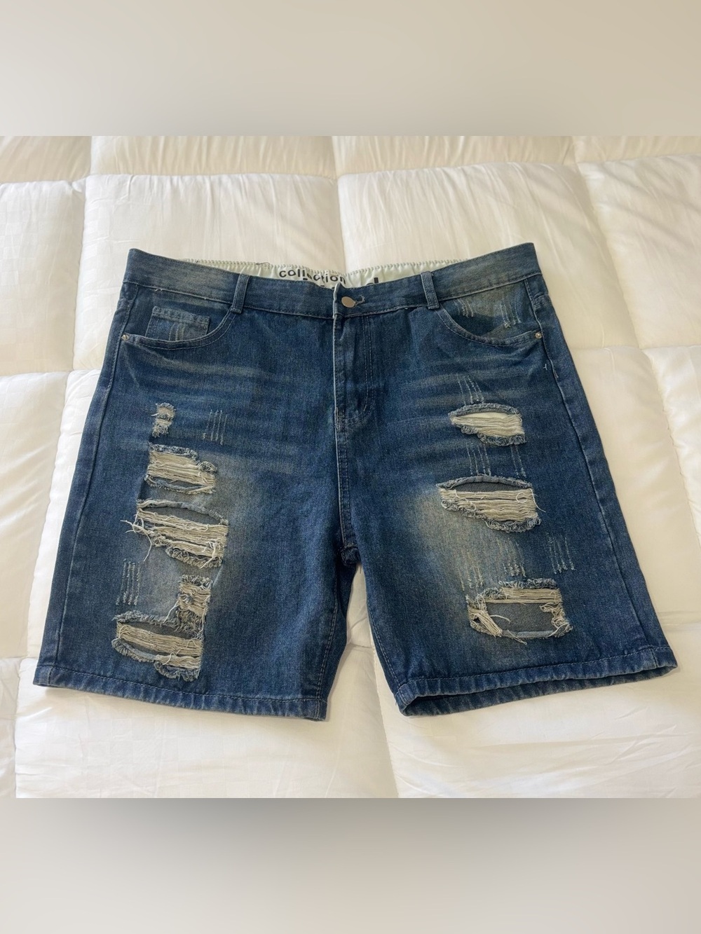 Collection Brand Distressed Medium Blue Denim Shorts